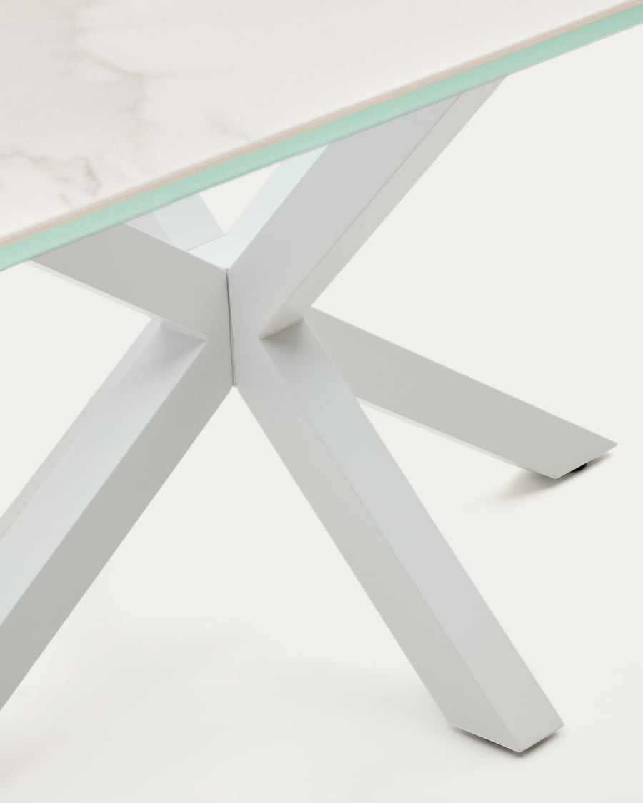Argo table in white Kalos porcelain and steel legs with white finish, 200 x 100 cm