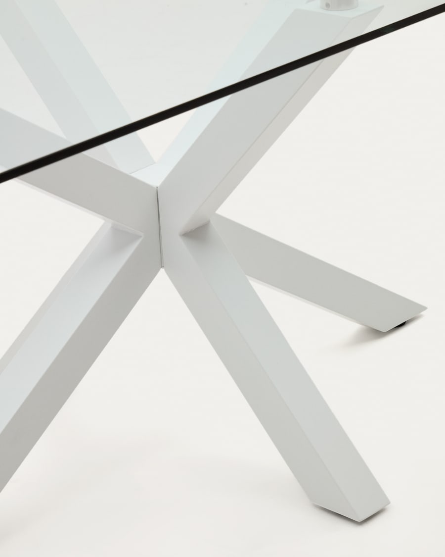 Argo glass table and steel legs with white finish, 180 x 100 cm