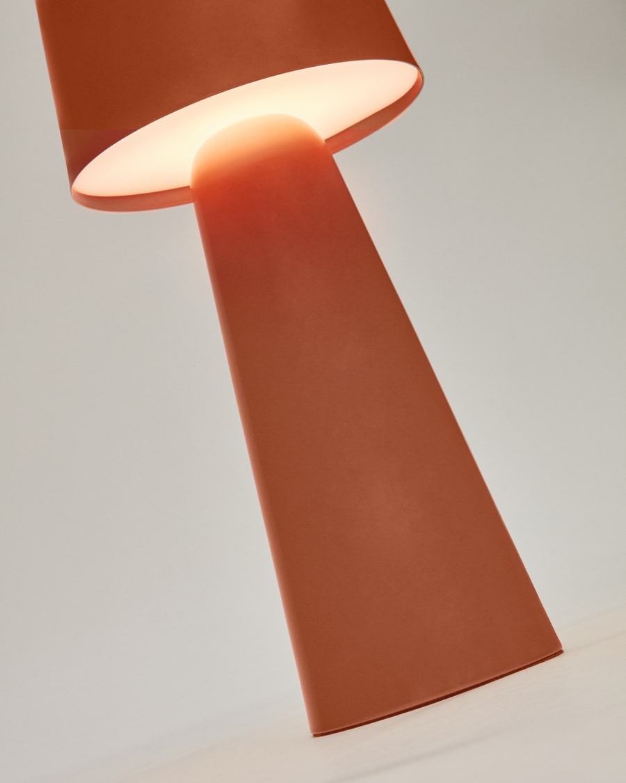 Arenys large outdoor metal table lamp in a terracotta painted finish