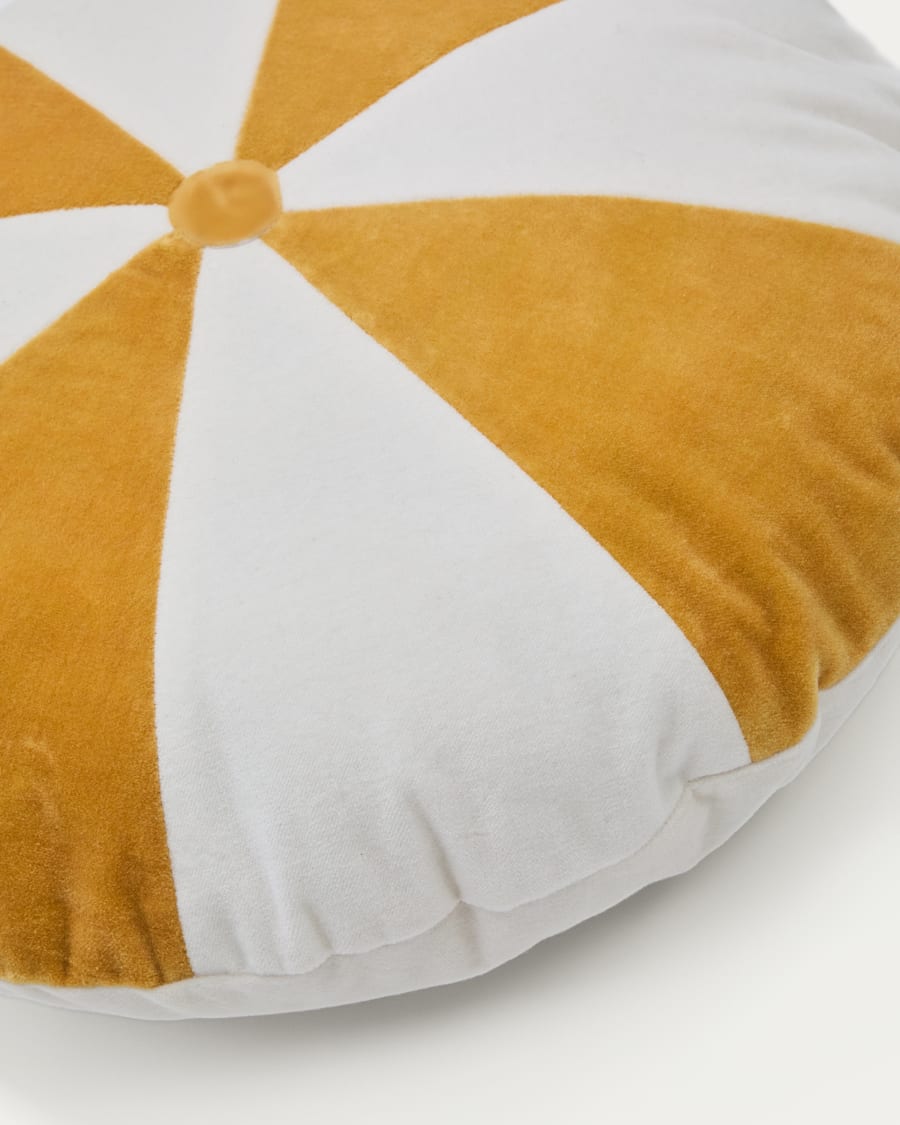 Cuscino rotondo Odet di cotone bianco e mostarda Ø 45 cm