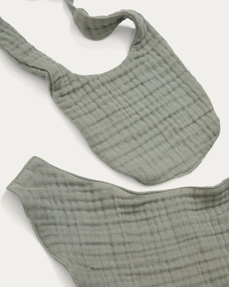 Prune green bib and bandana set made of 100% organic cotton