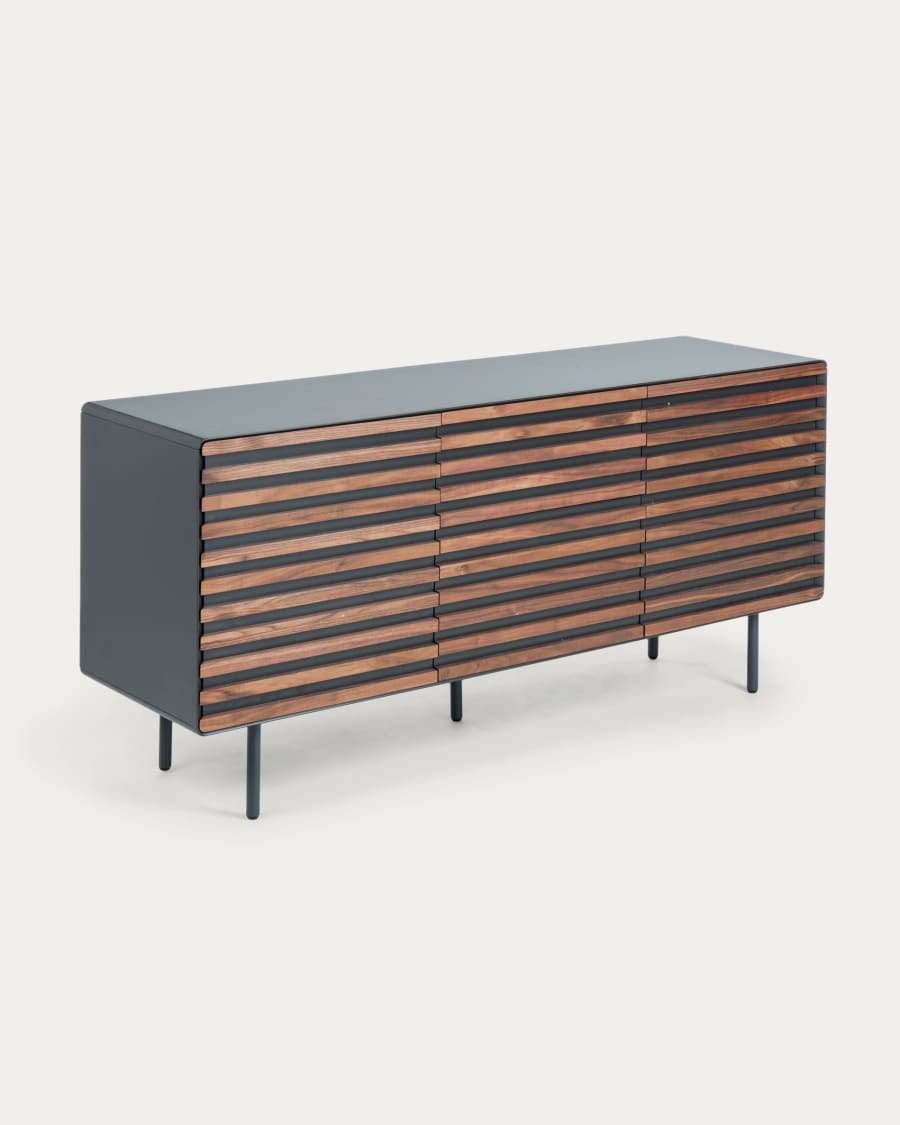 Kesia 2 door sideboard in walnut veneer with black lacquer & black steel, 162 x 74 cm