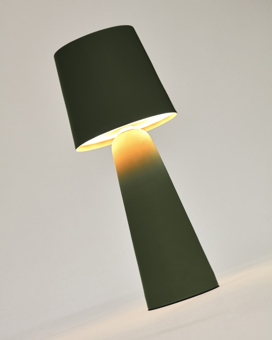 Arenys small outdoor metal table lamp in a green painted finish