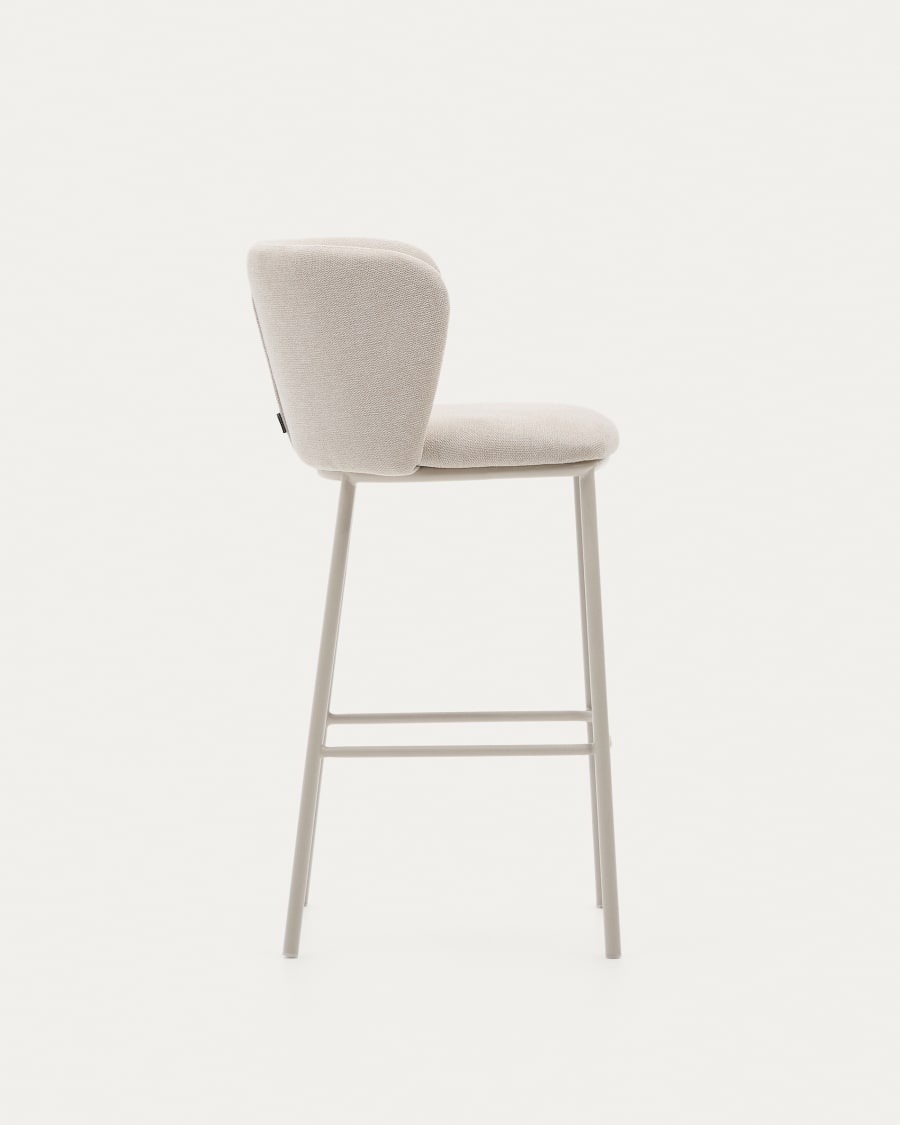 Ciselia stool in beige chenille and beige steel, height 75 cm, FSC Mix Credit
