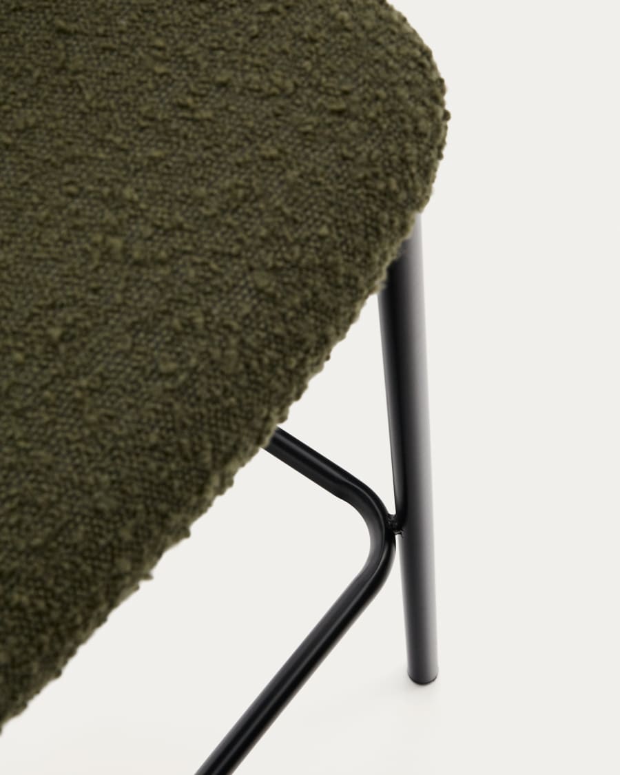 Ciselia stool in green bouclé and black steel, height 75 cm, FSC Mix Credit