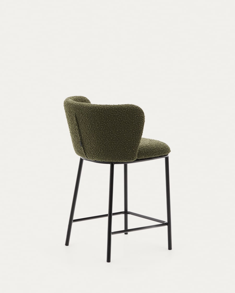 Ciselia stool in green bouclé and black steel, height 65 cm, FSC Mix Credit