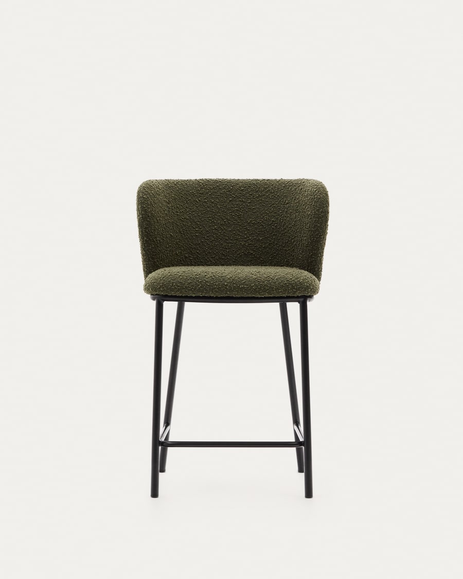 Ciselia stool in green bouclé and black steel, height 65 cm, FSC Mix Credit