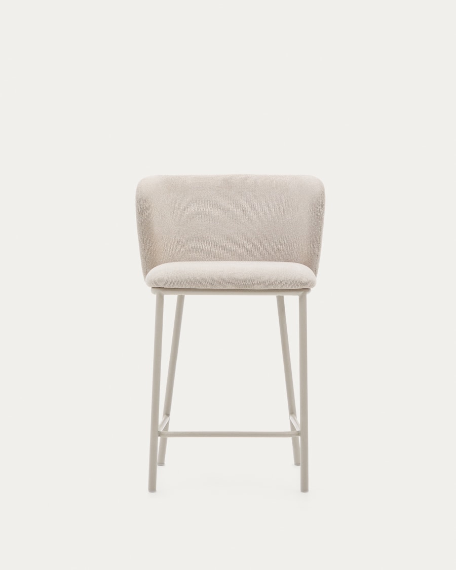 Ciselia stool in beige chenille and beige steel, height 65 cm, FSC Mix Credit