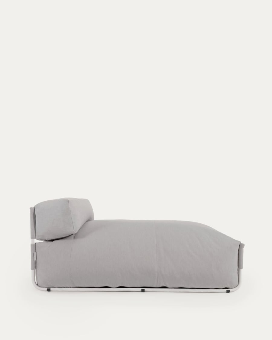 Square chaise longue pouffe with backrest in light grey with white aluminium, 165 x 101 cm