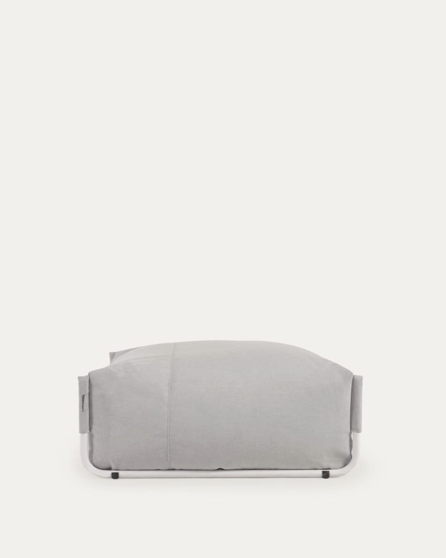 Square modular 100% outdoor sofa pouffe in light grey with white aluminium, 101 x 101 cm
