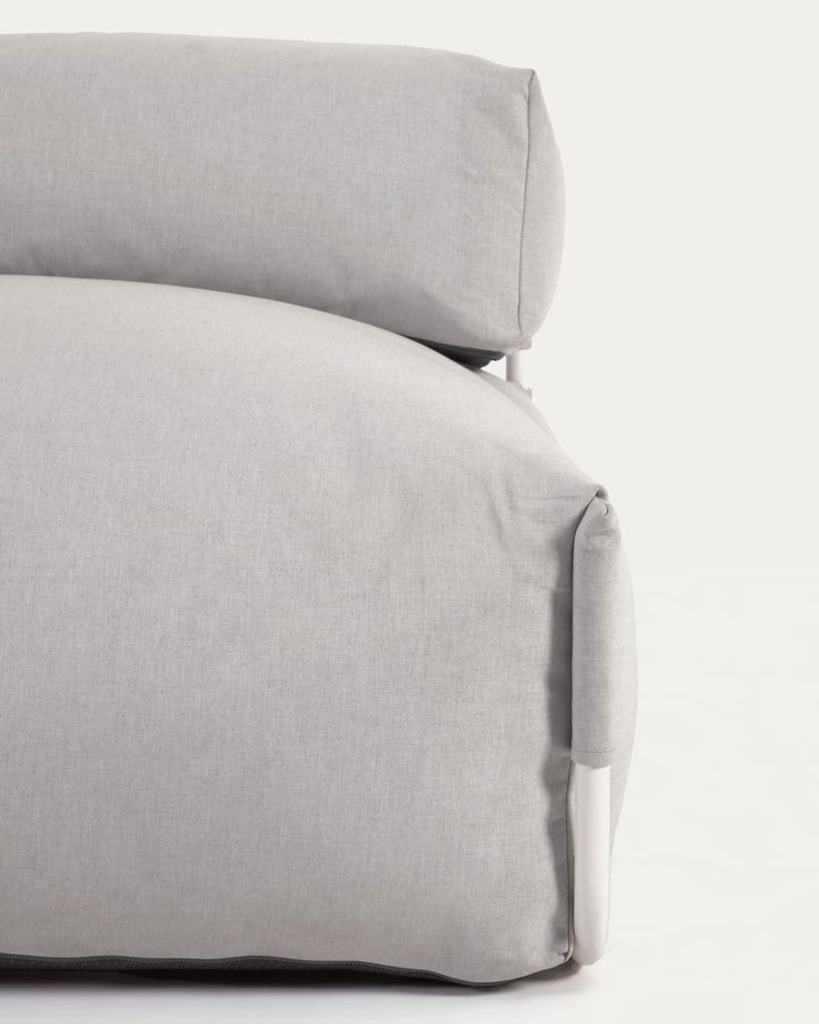 Square modular 100% outdoor sofa pouffe w/ backrest, light grey, white aluminium 101x101cm