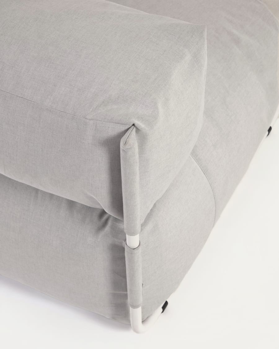 Square modular 100% outdoor sofa pouffe w/ backrest, light grey, white aluminium 101x101cm