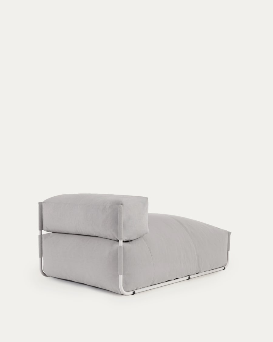 Square chaise longue pouffe with backrest in light grey with white aluminium, 165 x 101 cm