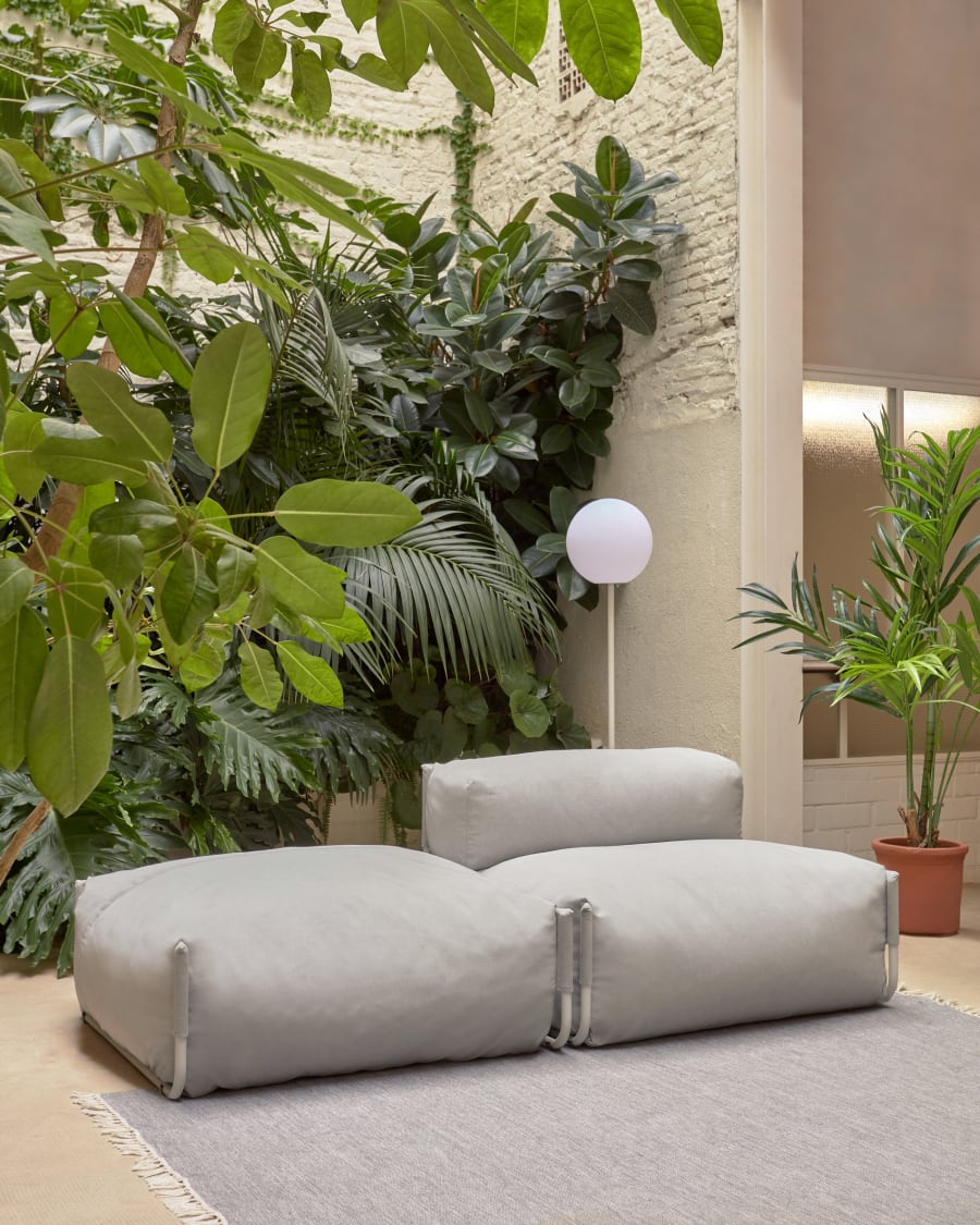 Square modular 100% outdoor sofa pouffe in light grey with white aluminium, 101 x 101 cm