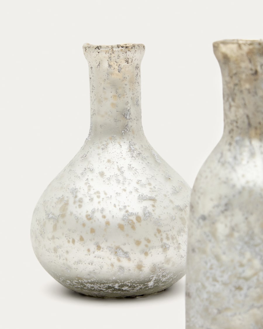Deila set of 2 white, recycled-glass vases, 13 cm