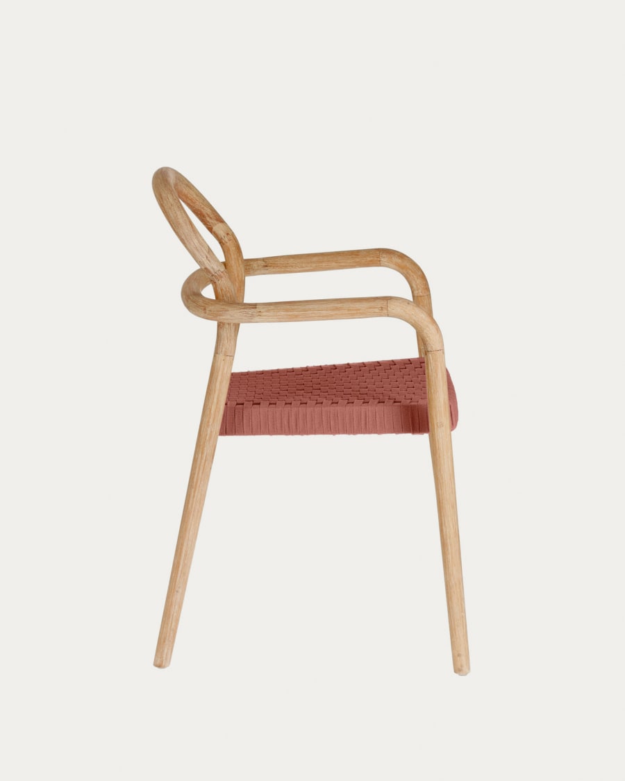 Sheryl stackable chair in solid eucalyptus and terracotta rope FSC 100%