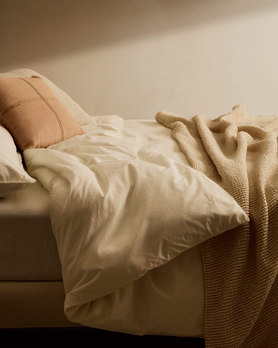 Sifinia ecru duvet and pillow cover set, 100% cotton percale fringes, 150 cm bed