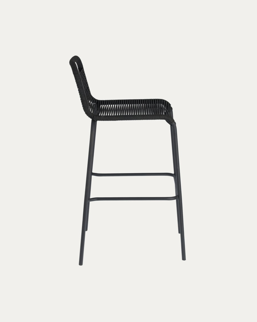 Lambton stackable stool in black rope and black finish steel, 74 cm
