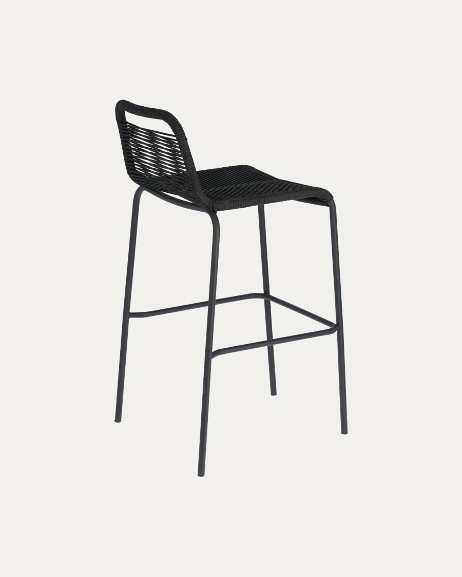 Lambton stackable stool in black rope and black finish steel, 74 cm