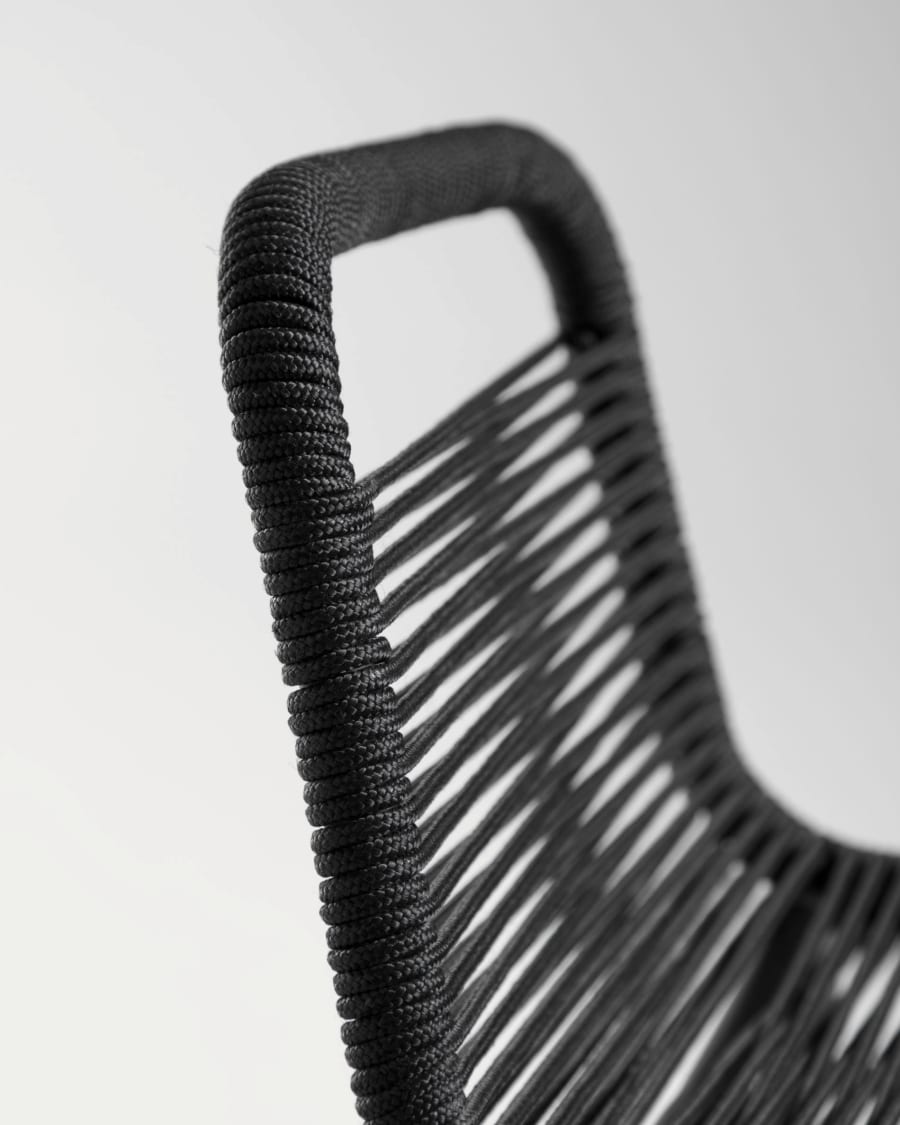 Lambton stackable stool in black rope and black finish steel, 62 cm