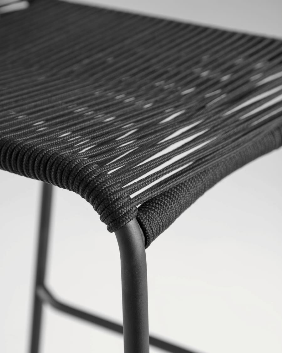 Lambton stackable stool in black rope and black finish steel, 62 cm
