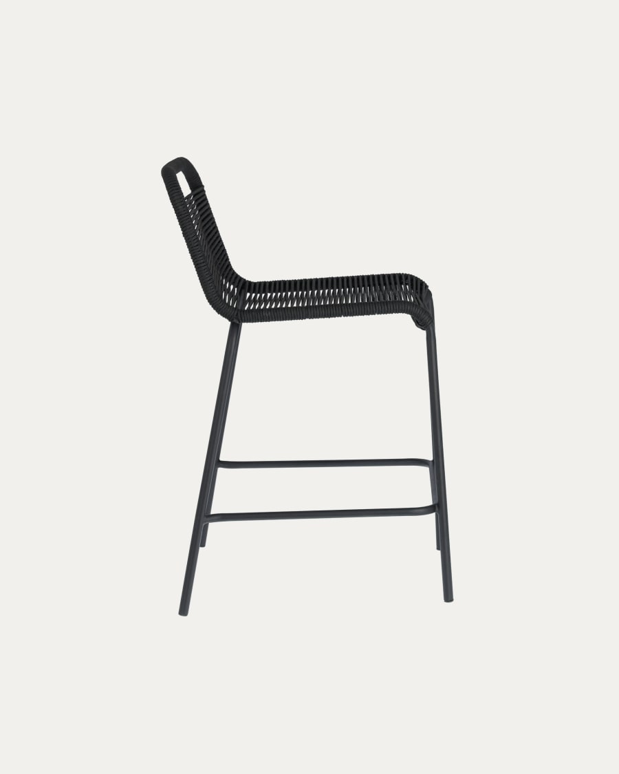 Lambton stackable stool in black rope and black finish steel, 62 cm