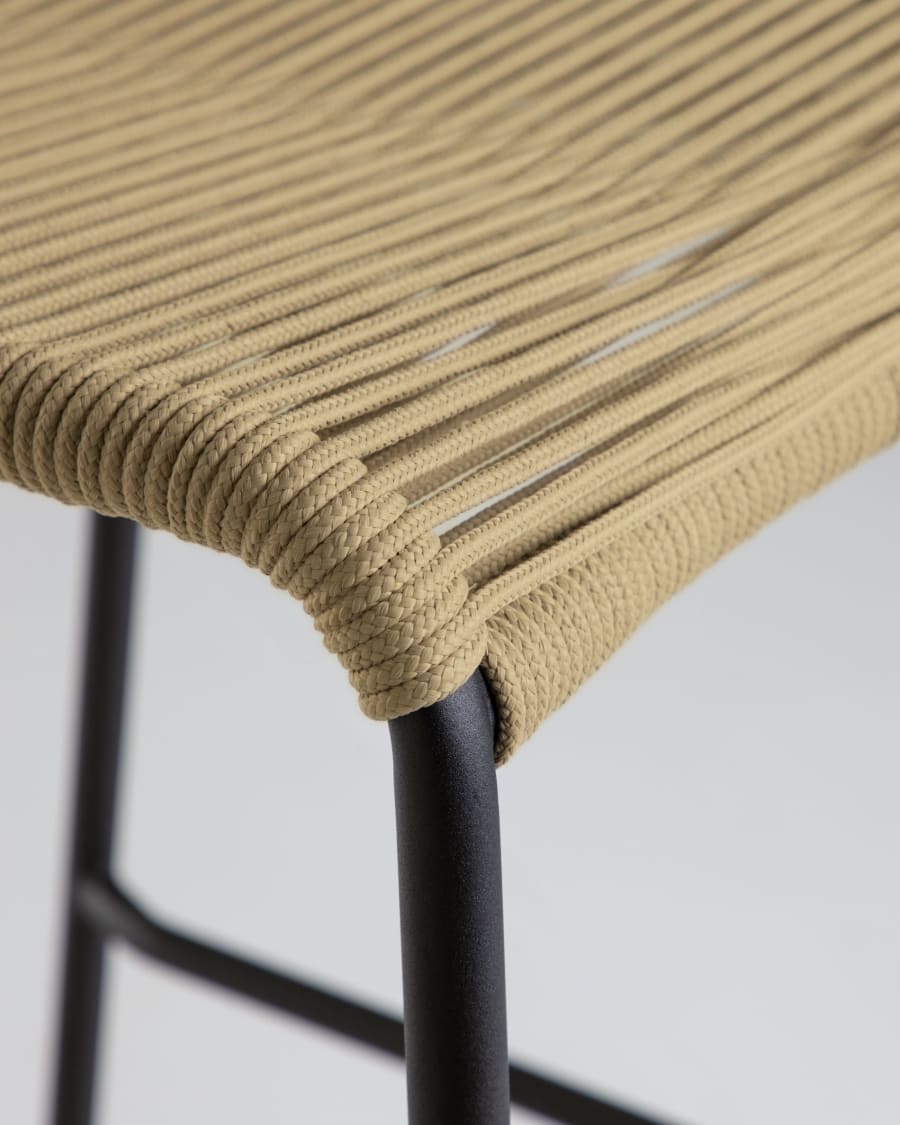 Lambton stackable stool in brown rope and black finish steel 74 cm