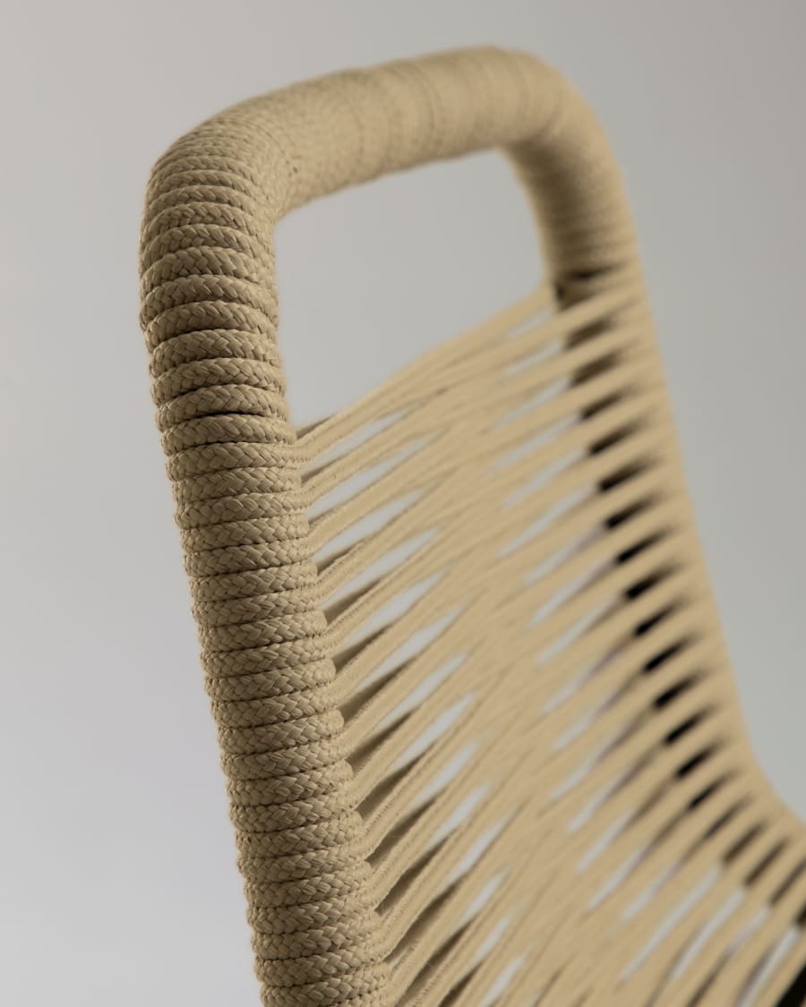 Lambton stackable stool in brown rope and black finish steel 74 cm