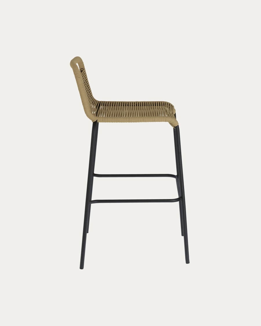 Lambton stackable stool in brown rope and black finish steel 74 cm