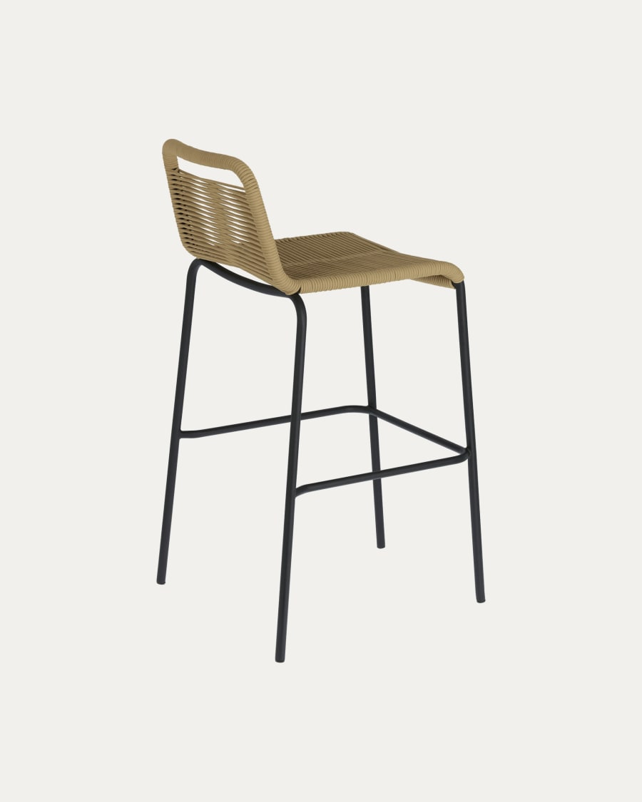 Lambton stackable stool in brown rope and black finish steel 74 cm