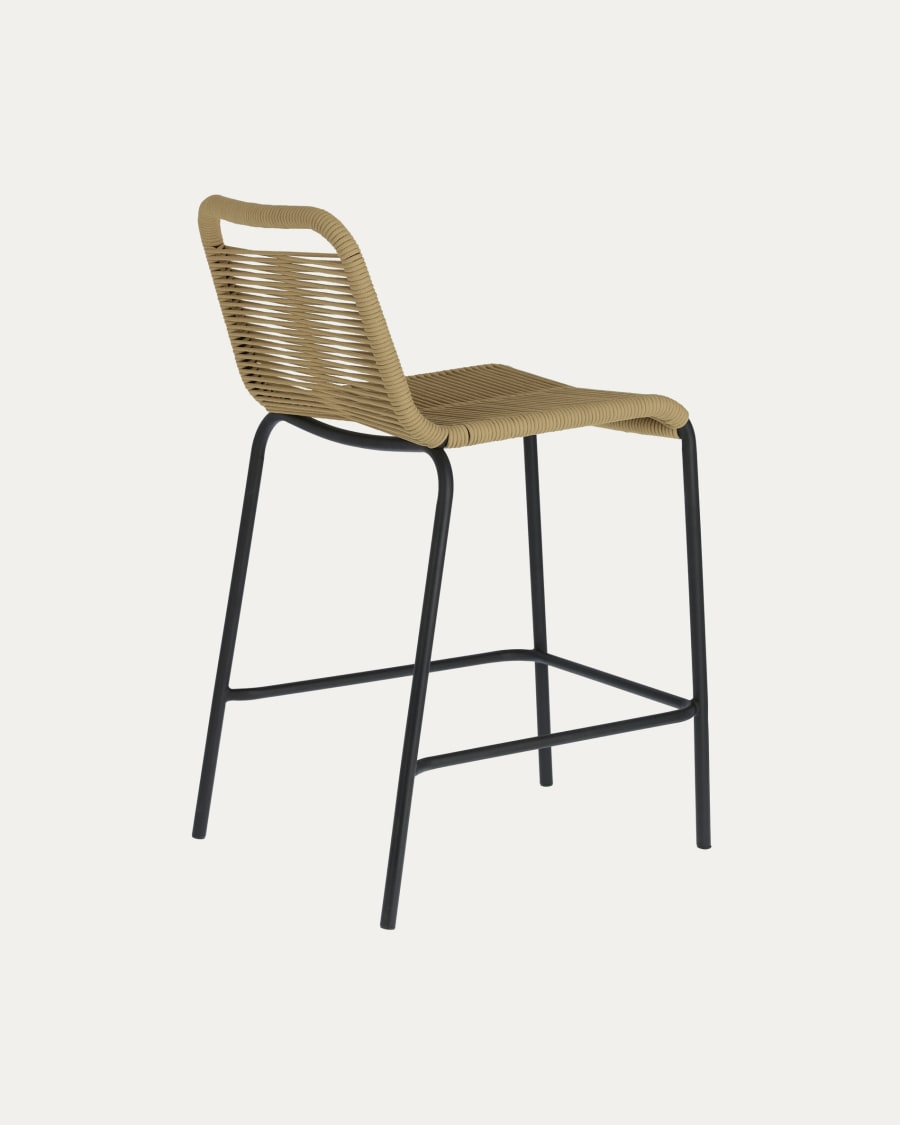 Lambton stackable stool in brown rope and black finish steel, 62 cm