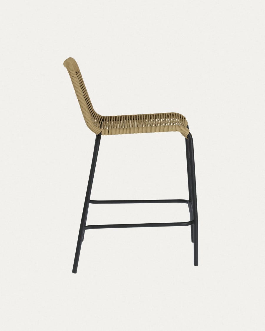 Lambton stackable stool in brown rope and black finish steel, 62 cm