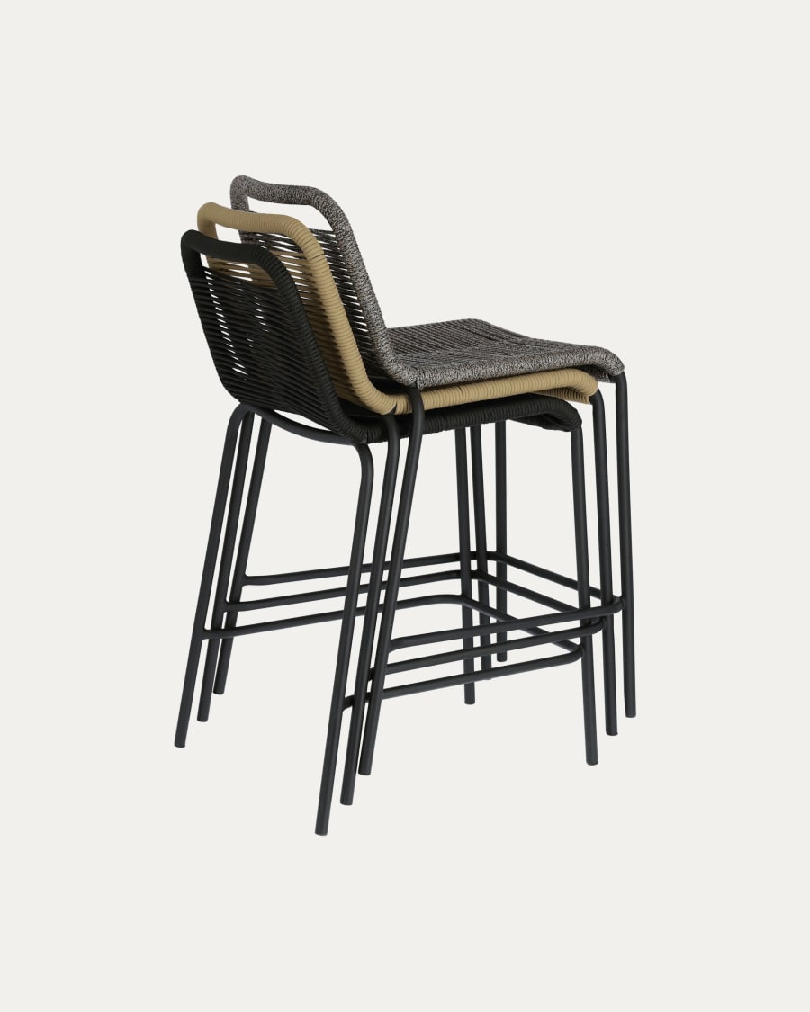 Lambton stackable stool in brown rope and black finish steel, 62 cm