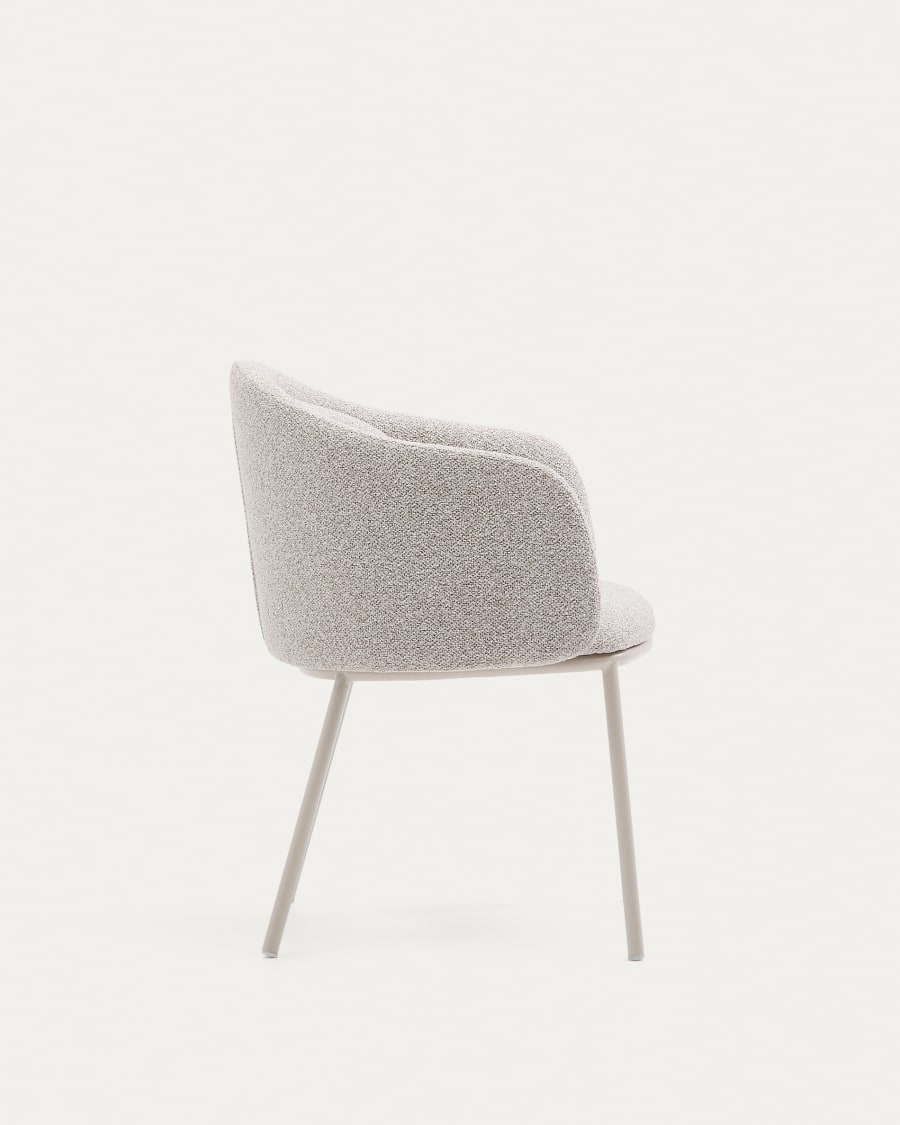 Idaira chair in thick beige chenille and steel legs in a beige finish, FSC Mix Credit