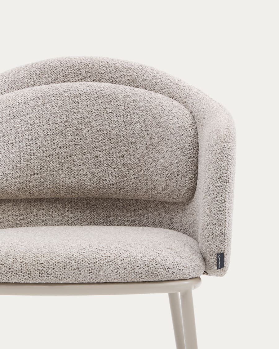 Idaira chair in thick beige chenille and steel legs in a beige finish, FSC Mix Credit