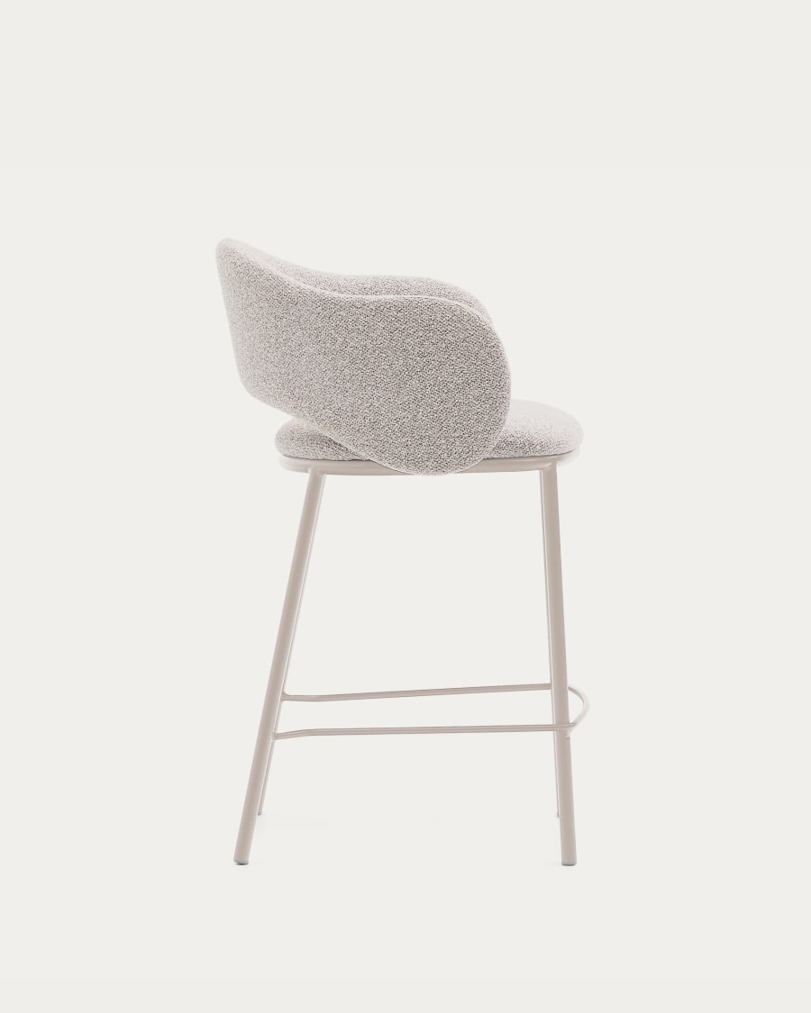 Maina stool in thick beige chenille and steel legs in a beige finish, FSC Mix Credit, 65 cm