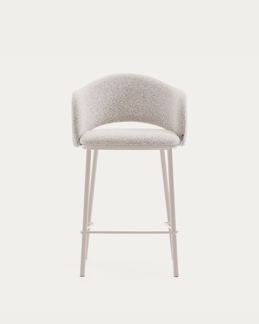 Maina stool in thick beige chenille and steel legs in a beige finish, FSC Mix Credit, 65 cm