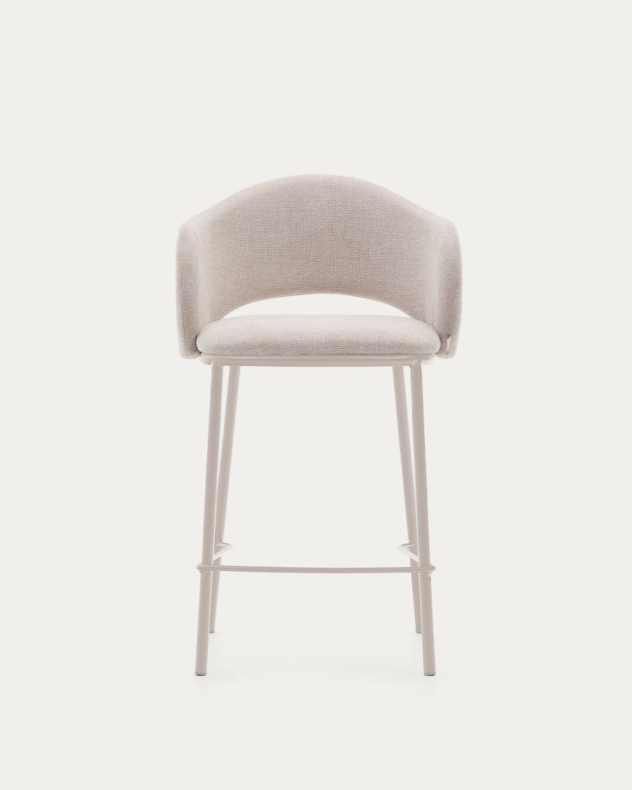 Maina stool in beige chenille and steel legs in a beige finish, FSC Mix Credit, 65 cm