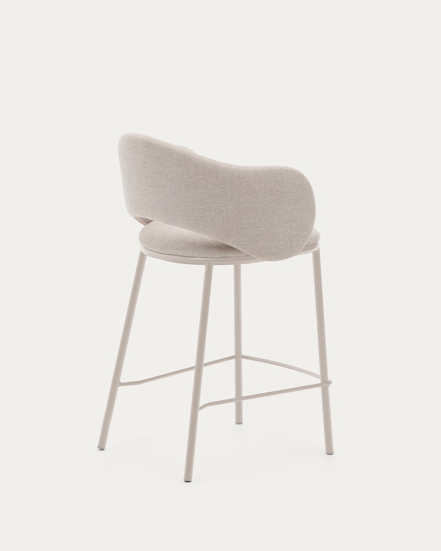 Maina stool in beige chenille and steel legs in a beige finish, FSC Mix Credit, 65 cm