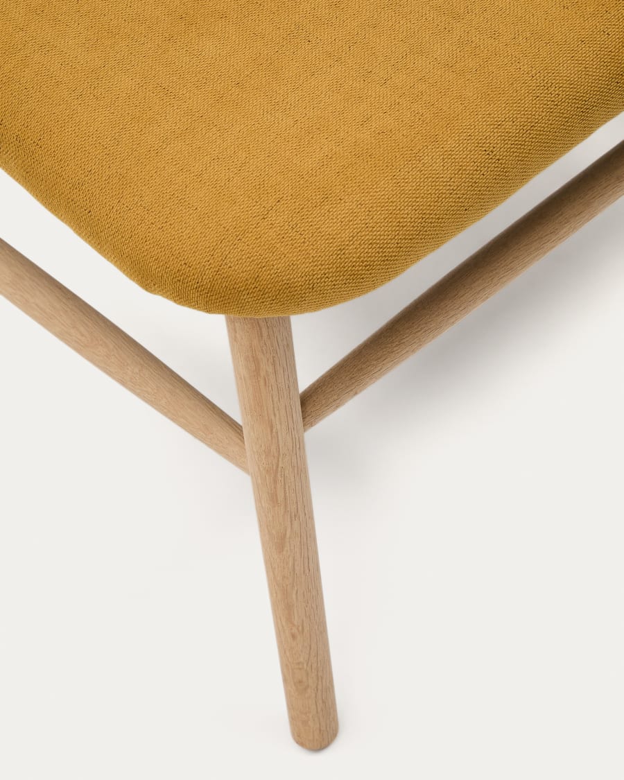 Helda armchair in mustard-coloured chenille and FSC Mix Credit solid oak wood
