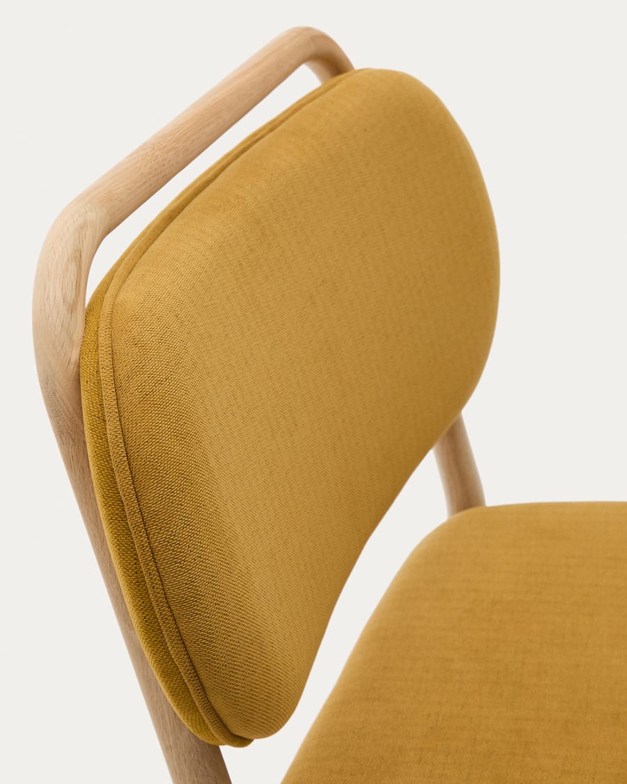 Helda armchair in mustard-coloured chenille and FSC Mix Credit solid oak wood