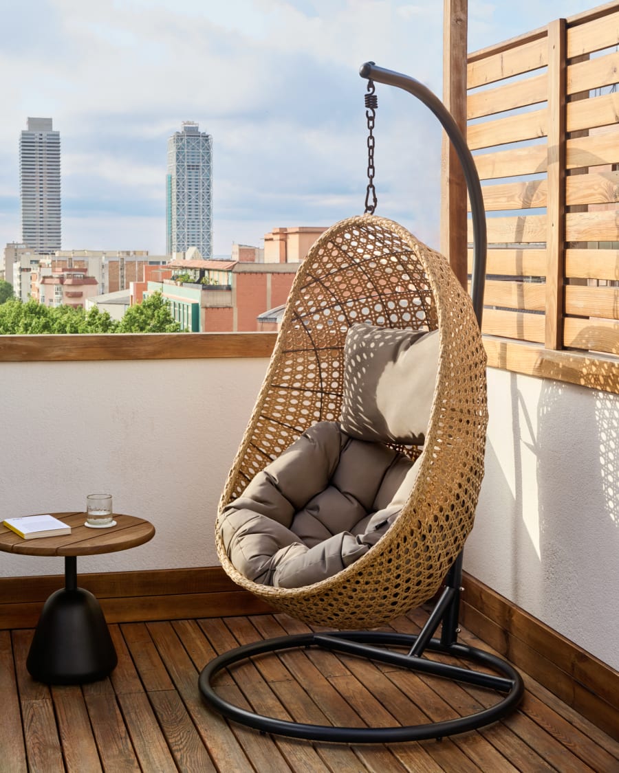 Cira hanging armchair with dark grey base with natural finish Kave Home Italy