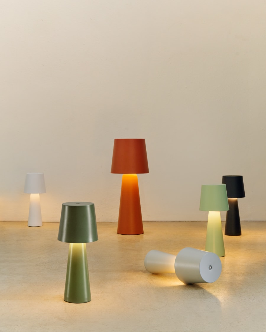 Arenys large outdoor metal table lamp in a terracotta painted finish