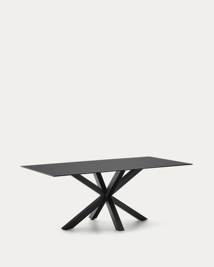 Argo table with black glass and black steel legs 200 x 100 cm