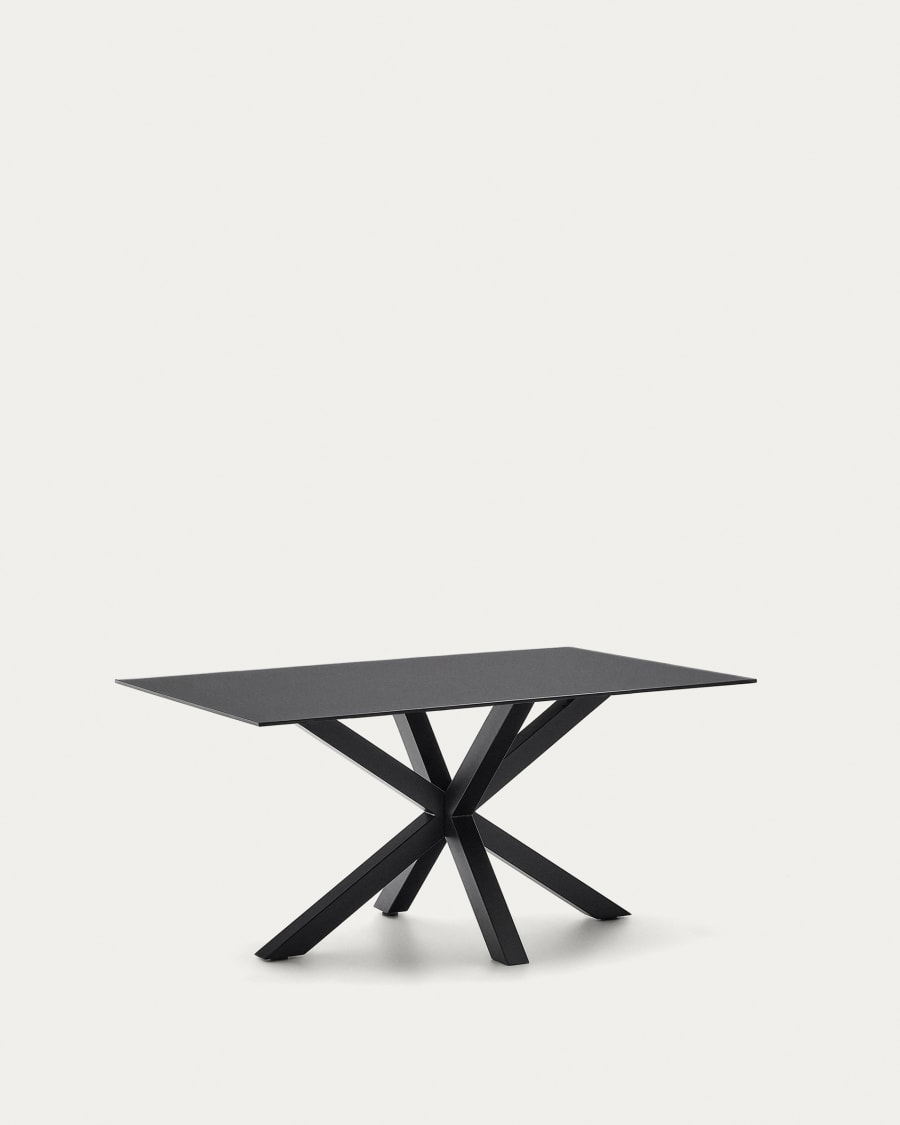 Argo table with black glass and black steel legs 180 x 190  cm