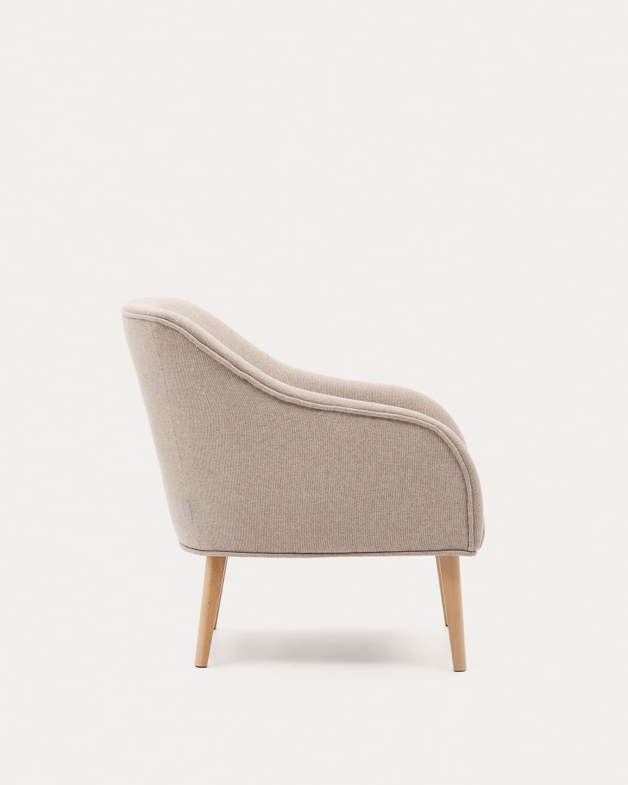 Sessel Bobly in Beige und massivem Buchenholz mit natürlichem Finish FSC Mix Credit