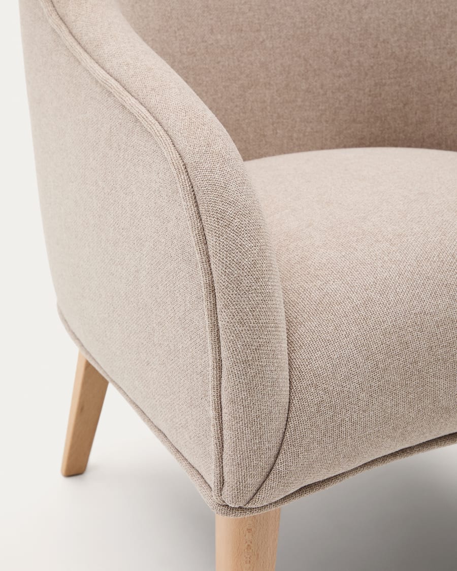 Sessel Bobly in Beige und massivem Buchenholz mit natürlichem Finish FSC Mix Credit