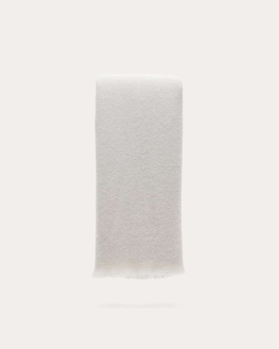 Hura blanket made of ecru wool with fringes 170 x 130 cm