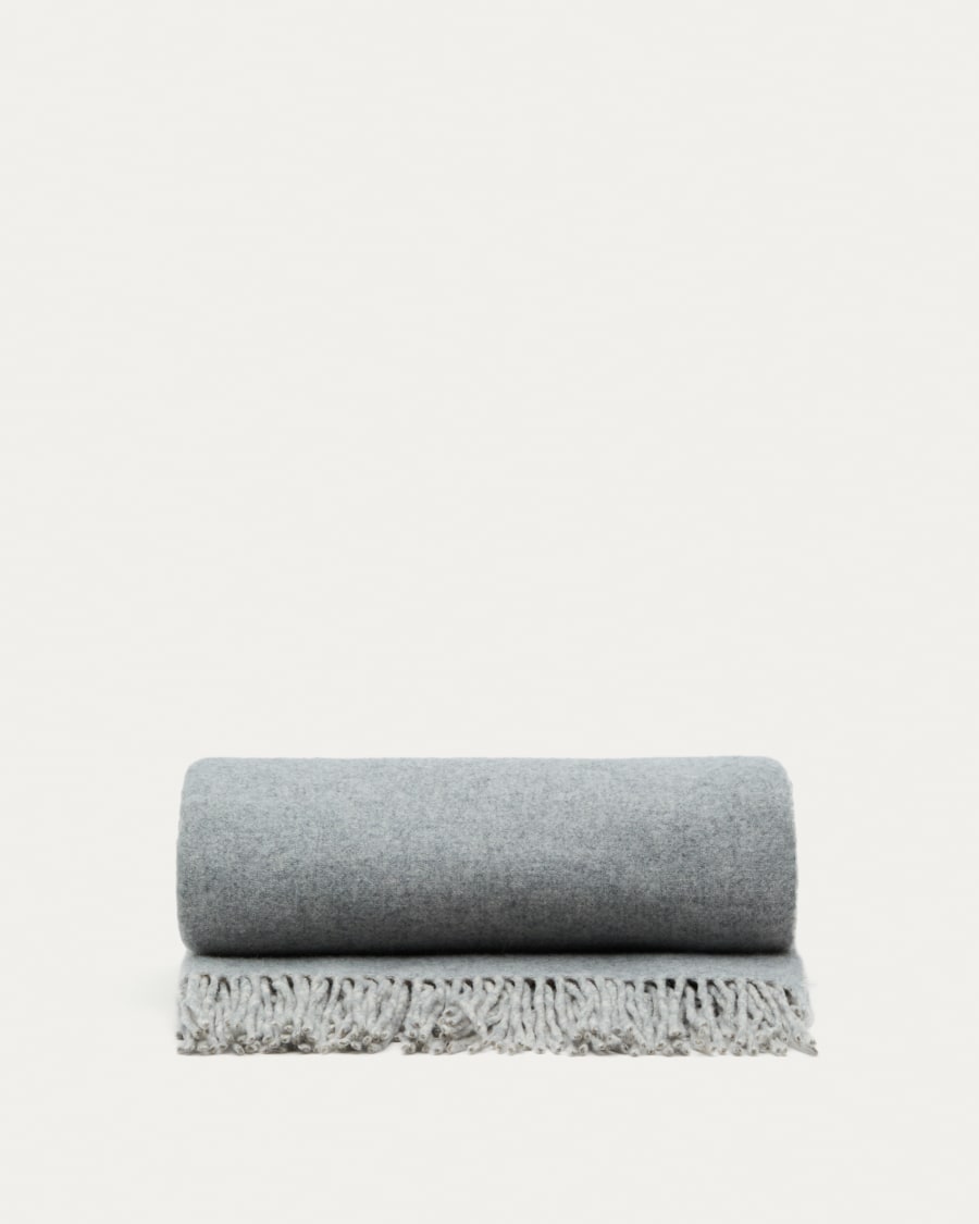 Dakie double-sided blanket blends a grey wool melange and beige, 170 x 130 cm