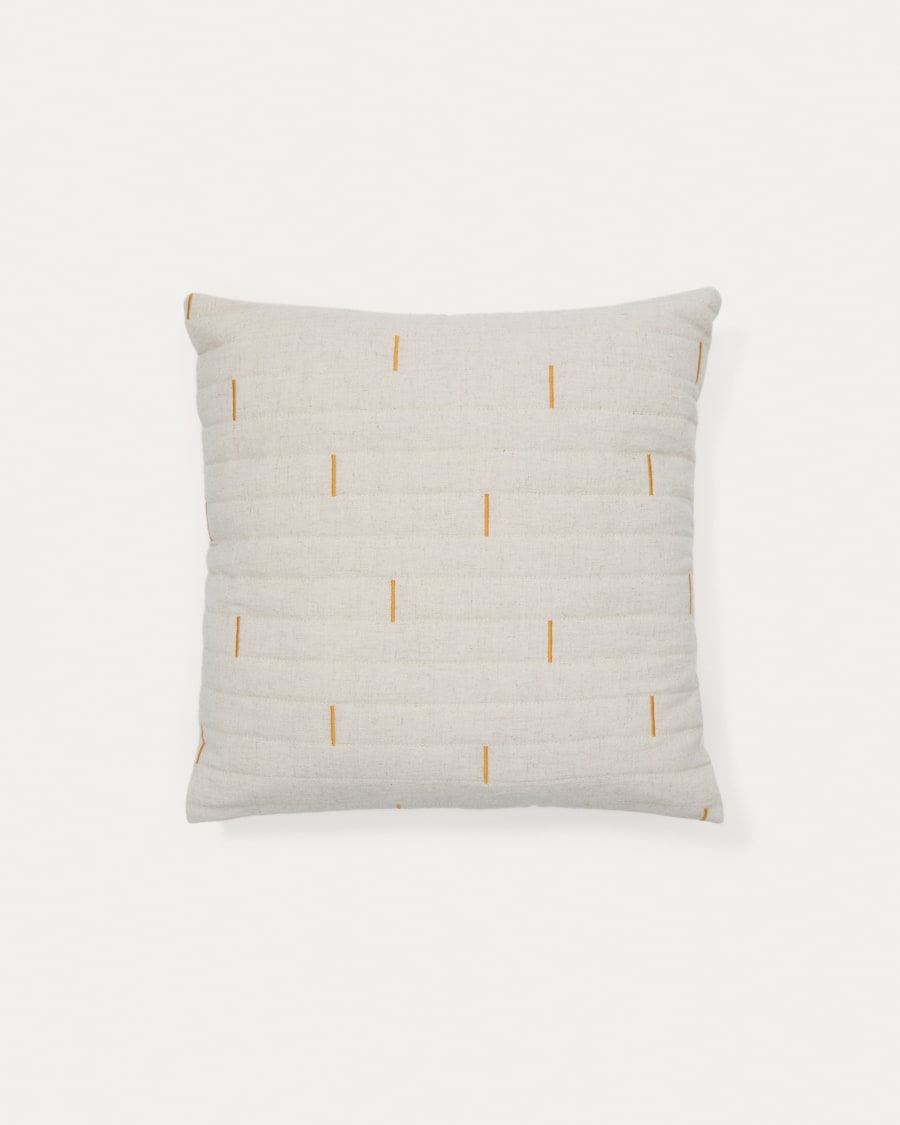 Blaina cushion cover in white linen with an orange embroidery feature, 45 x 45 cm